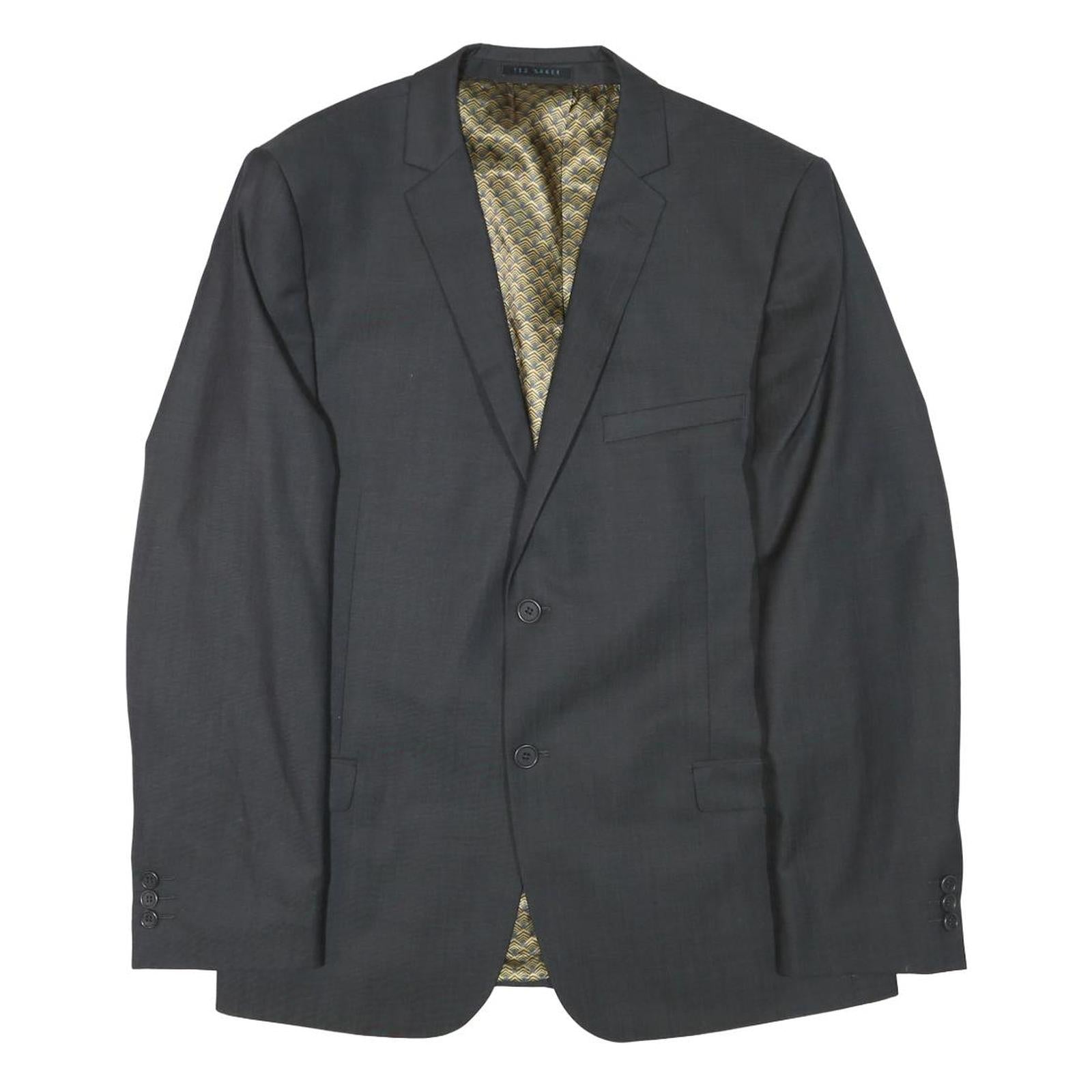 TED BAKER Mens Black Wool Blend Tailored Jacket S Woven Button Closure Slim Fit