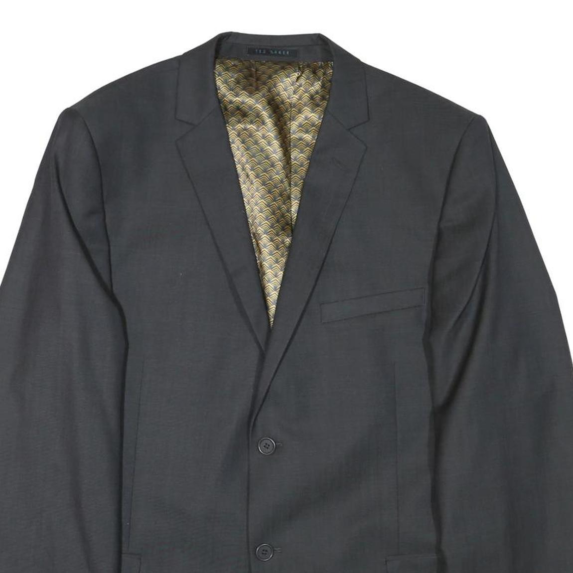 TED BAKER Mens Black Wool Blend Tailored Jacket S Woven Button Closure Slim Fit