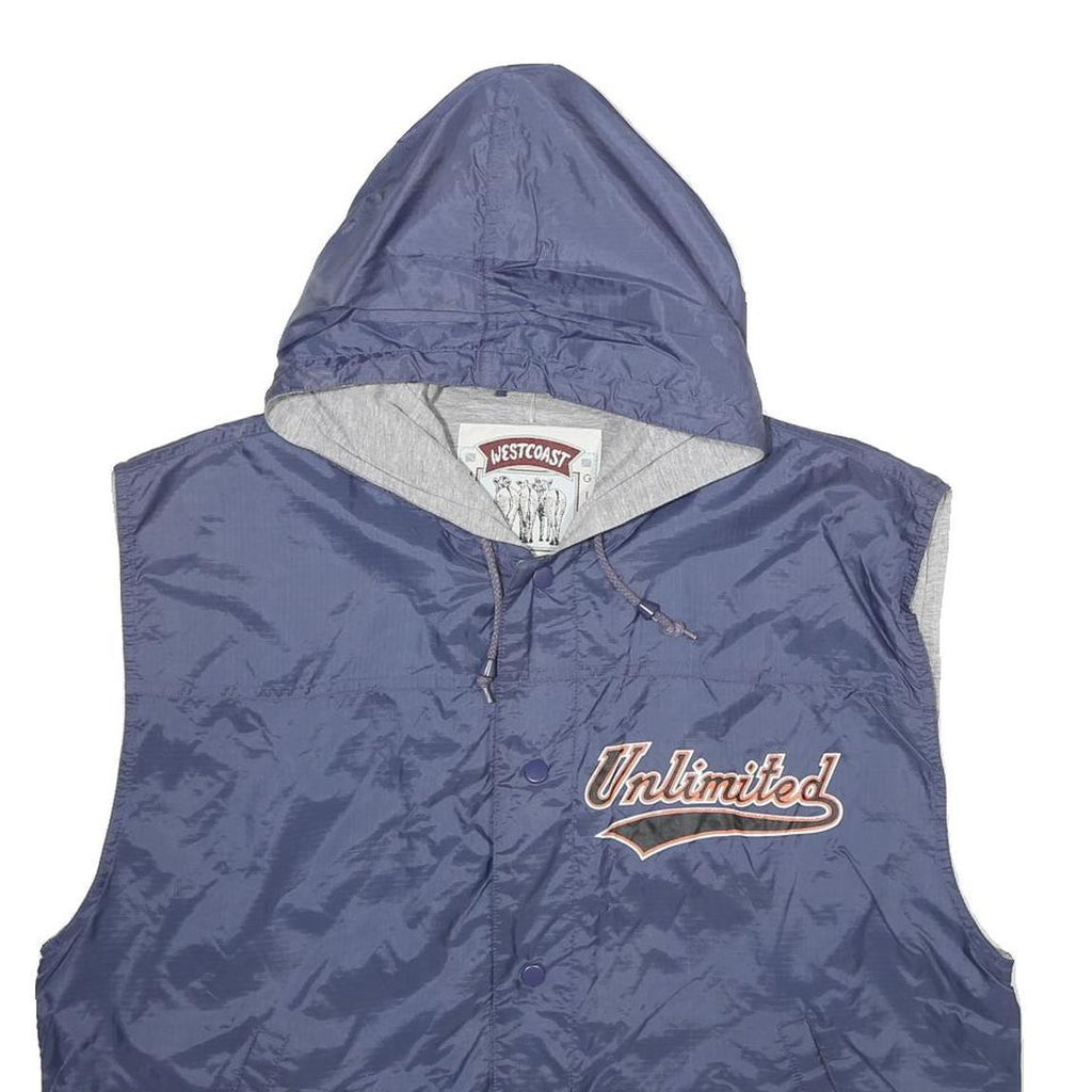 WEST COAST Mens Blue Hooded Button Nylon Jacket L Casual Streetwear Sport