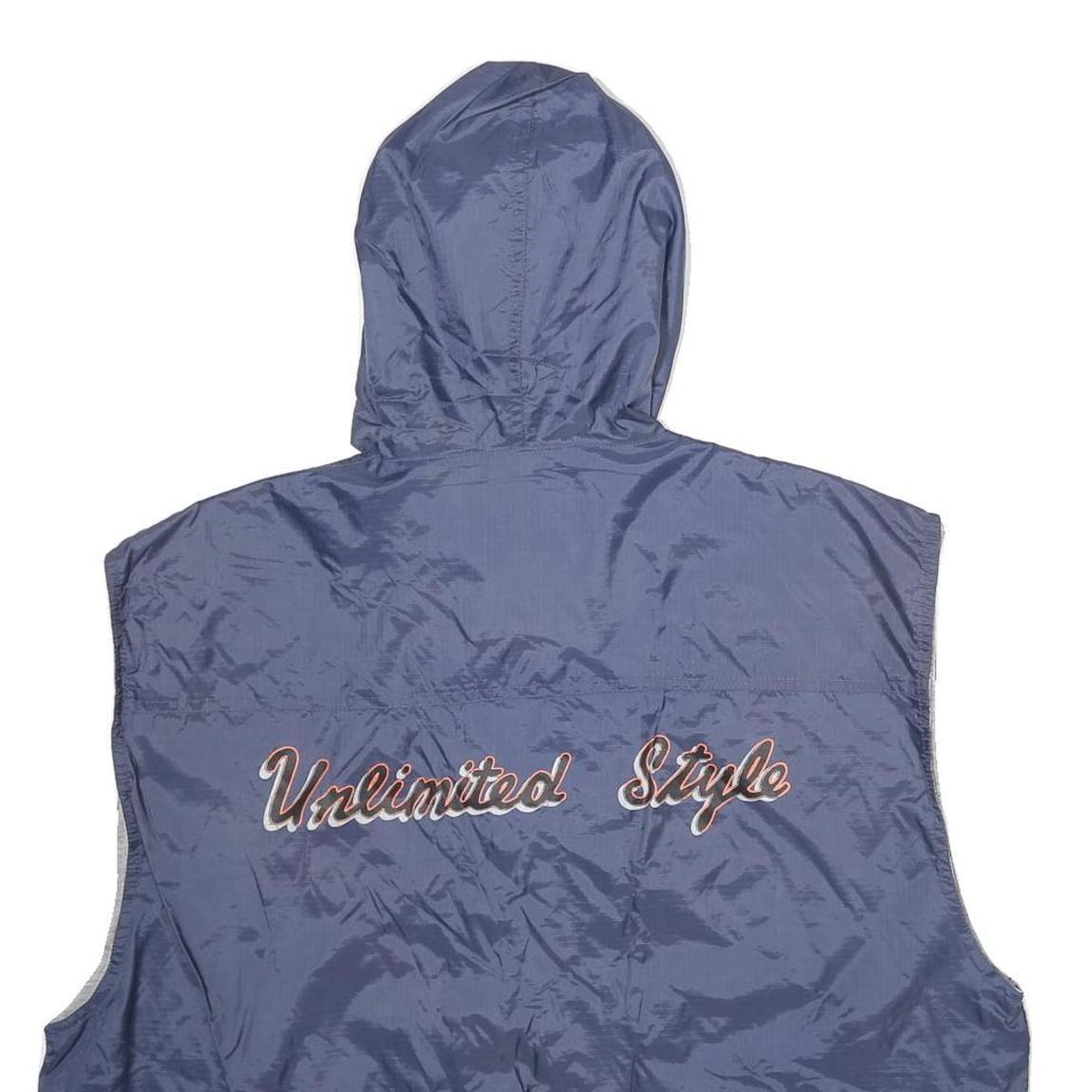 WEST COAST Mens Blue Hooded Button Nylon Jacket L Casual Streetwear Sport