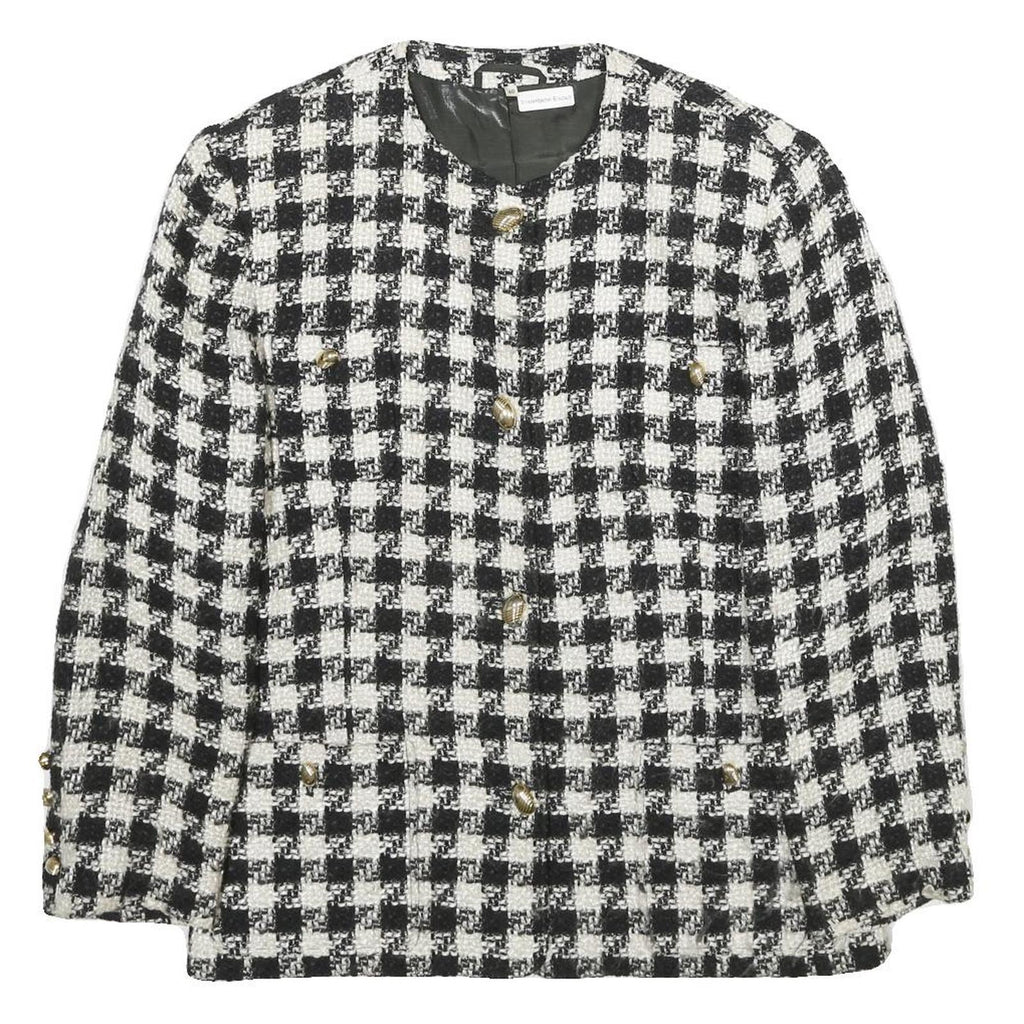 Womens Black & White Check Wool Blend Button Jacket UK 12 Classic Tailored Style