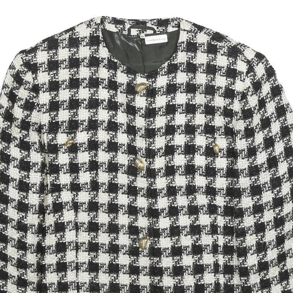 Womens Black & White Check Wool Blend Button Jacket UK 12 Classic Tailored Style