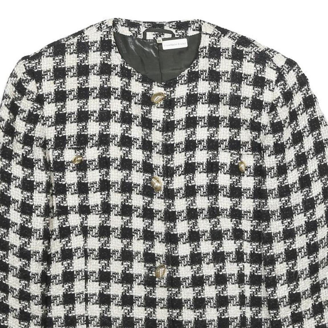 Womens Black & White Check Wool Blend Button Jacket UK 12 Classic Tailored Style