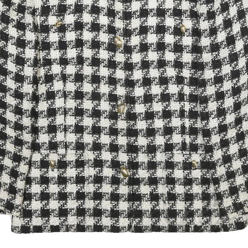 Womens Black & White Check Wool Blend Button Jacket UK 12 Classic Tailored Style