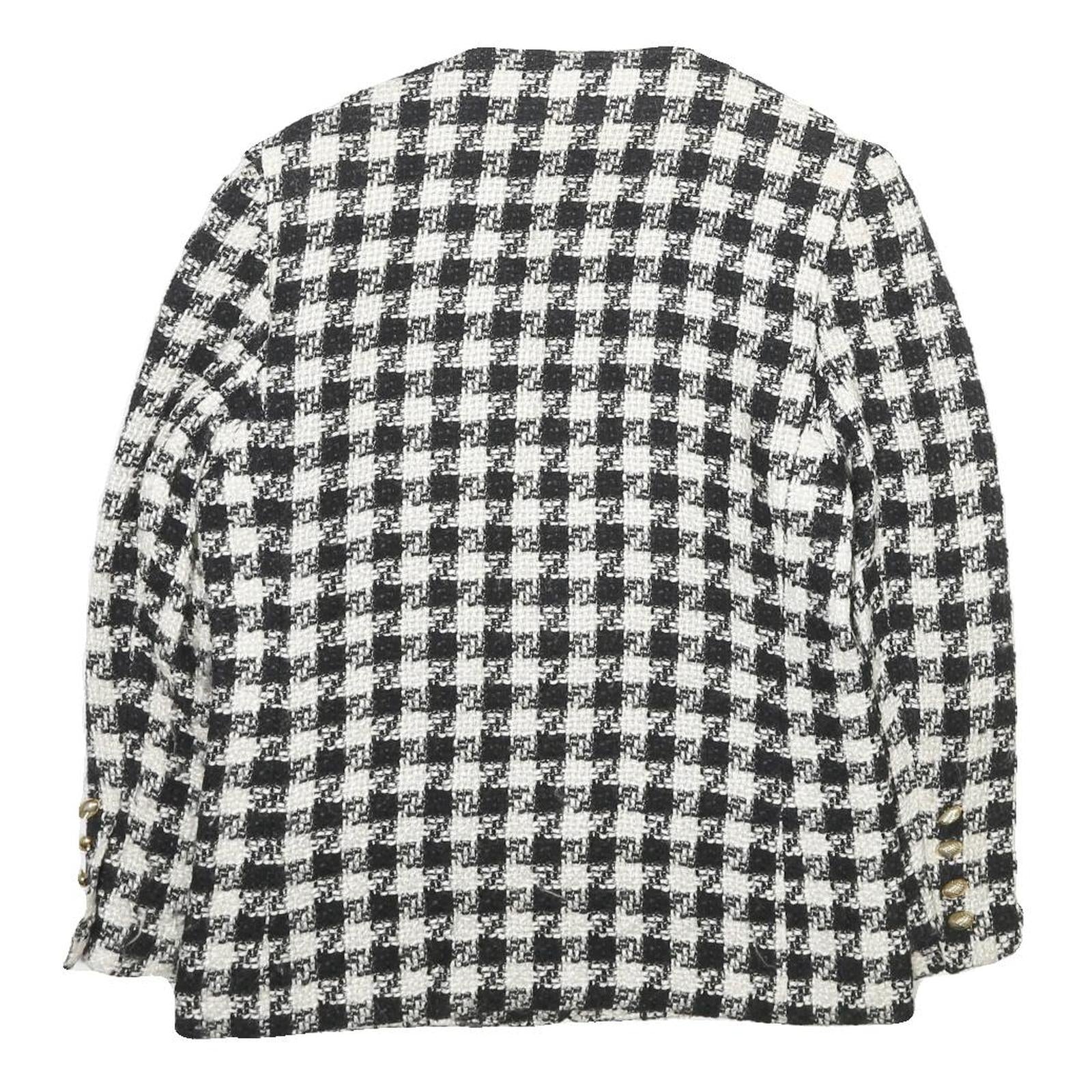 Womens Black & White Check Wool Blend Button Jacket UK 12 Classic Tailored Style
