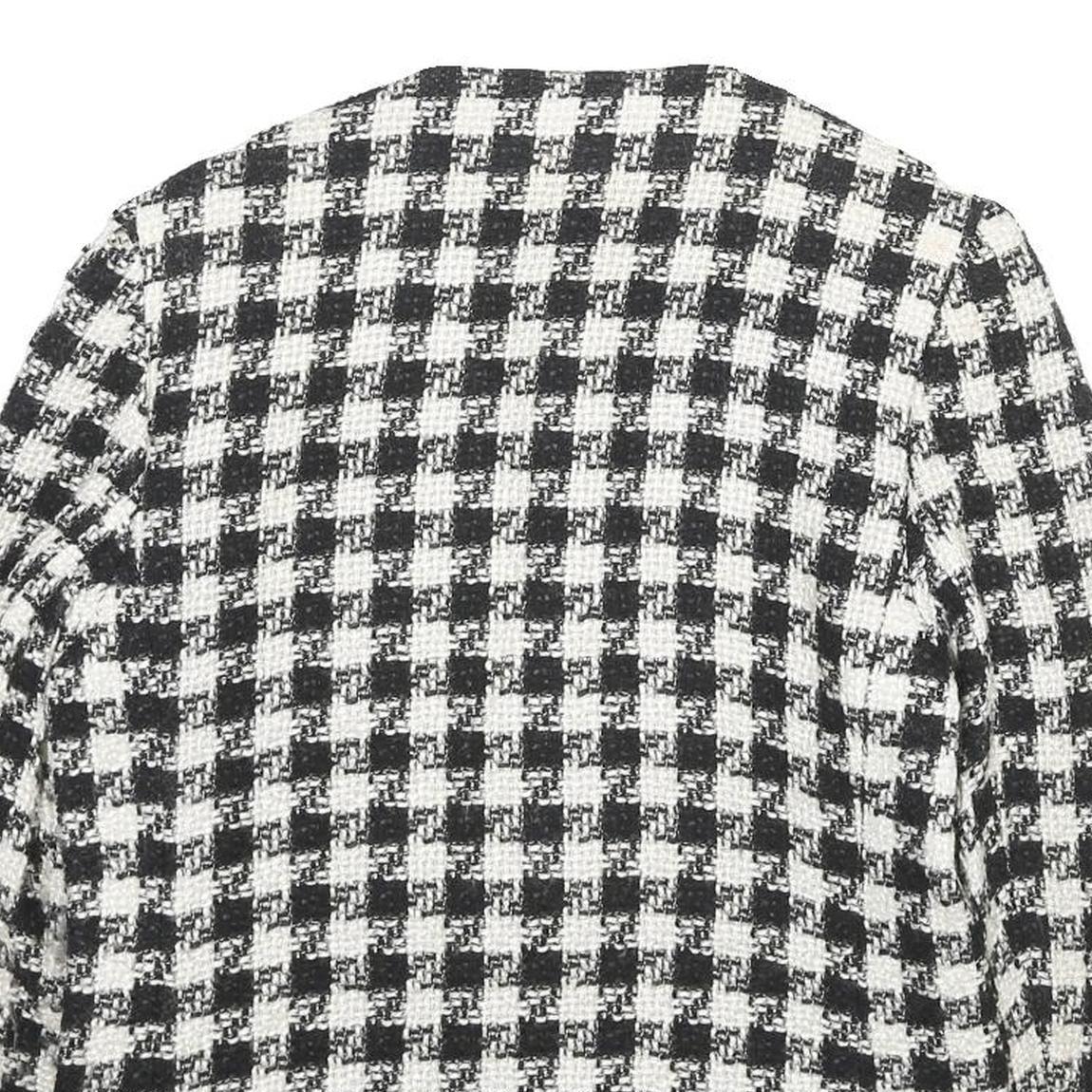 Womens Black & White Check Wool Blend Button Jacket UK 12 Classic Tailored Style