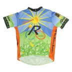 VOLEA Mens Blue & Green Graphic Modern 2XL Short Sleeve Crew Neck Cycling Jersey