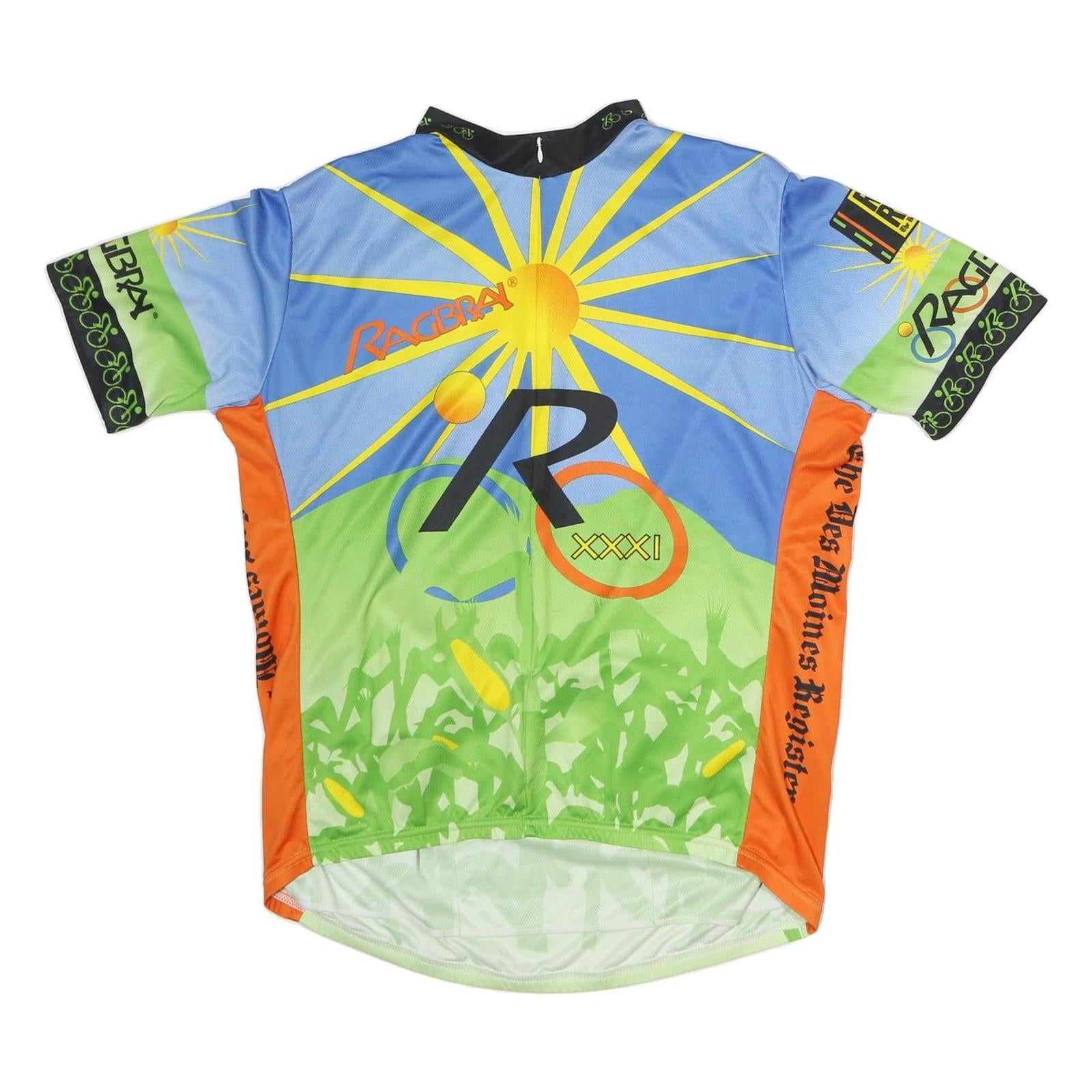 VOLEA Mens Blue & Green Graphic Modern 2XL Short Sleeve Crew Neck Cycling Jersey