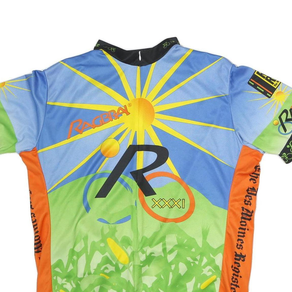 VOLEA Mens Blue & Green Graphic Modern 2XL Short Sleeve Crew Neck Cycling Jersey