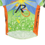 VOLEA Mens Blue & Green Graphic Modern 2XL Short Sleeve Crew Neck Cycling Jersey