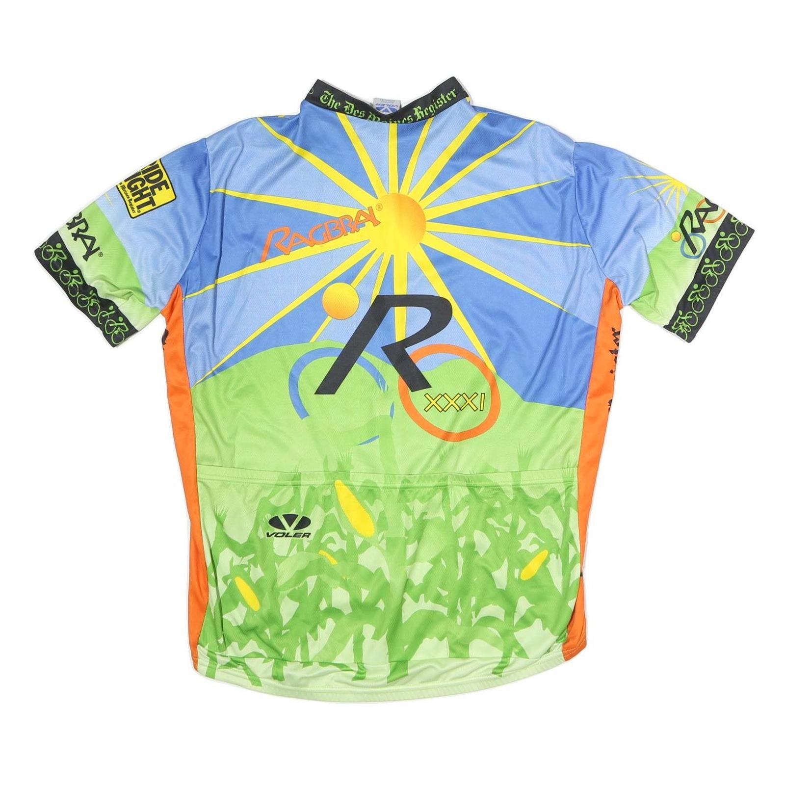 VOLEA Mens Blue & Green Graphic Modern 2XL Short Sleeve Crew Neck Cycling Jersey