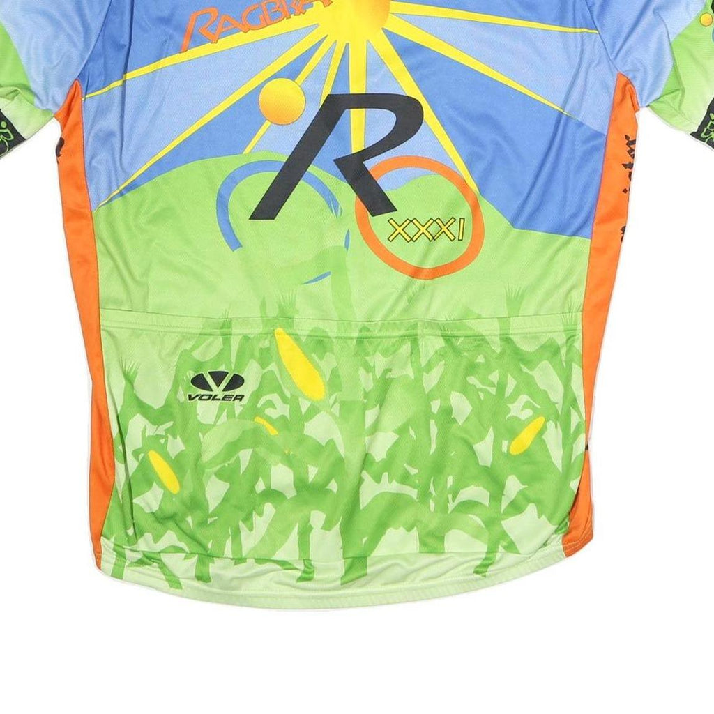 VOLEA Mens Blue & Green Graphic Modern 2XL Short Sleeve Crew Neck Cycling Jersey