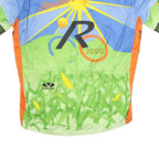 VOLEA Mens Blue & Green Graphic Modern 2XL Short Sleeve Crew Neck Cycling Jersey