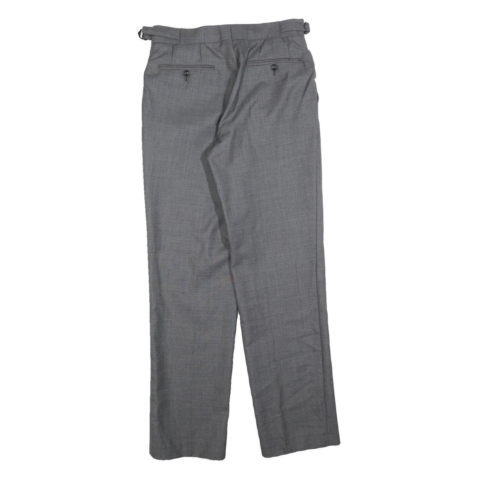 ROCHAS Mens Grey Regular Fit Straight Leg Trousers W30 L32 Formal Classic