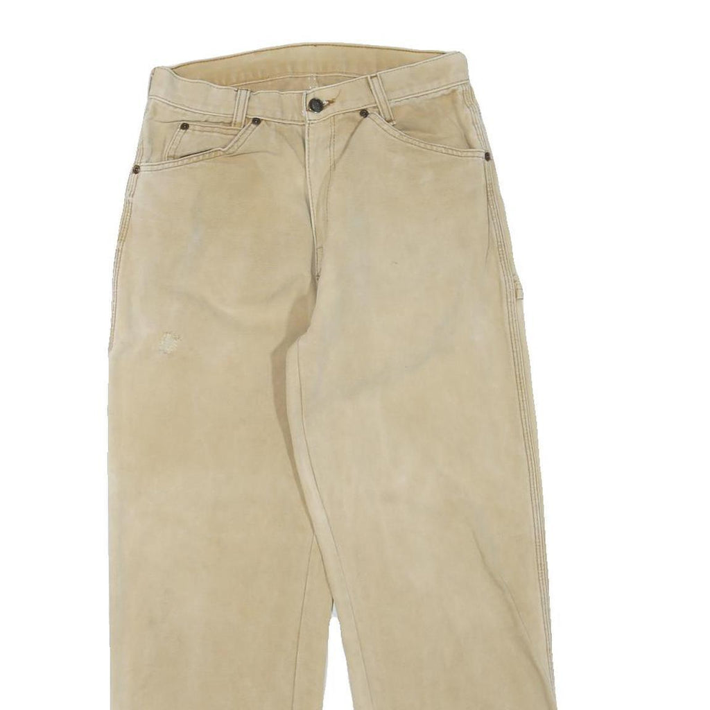DICKIES Mens Beige Regular Straight Cotton Blend Trousers W28 L27 Workwear Zip