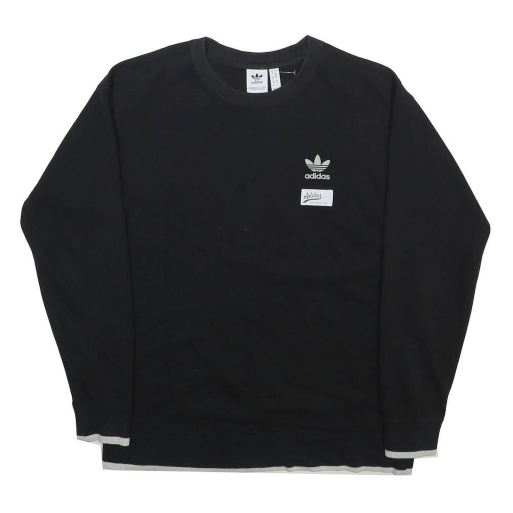 ADIDAS Womens Black Sweatshirt Crew Neck UK 10 Cotton Blend Pullover Casual