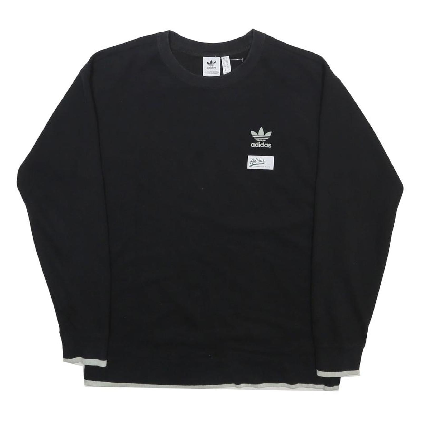 ADIDAS Womens Black Sweatshirt Crew Neck UK 10 Cotton Blend Pullover Casual