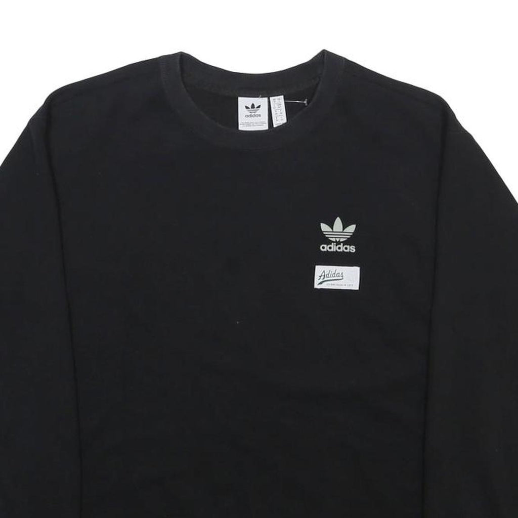 ADIDAS Womens Black Sweatshirt Crew Neck UK 10 Cotton Blend Pullover Casual