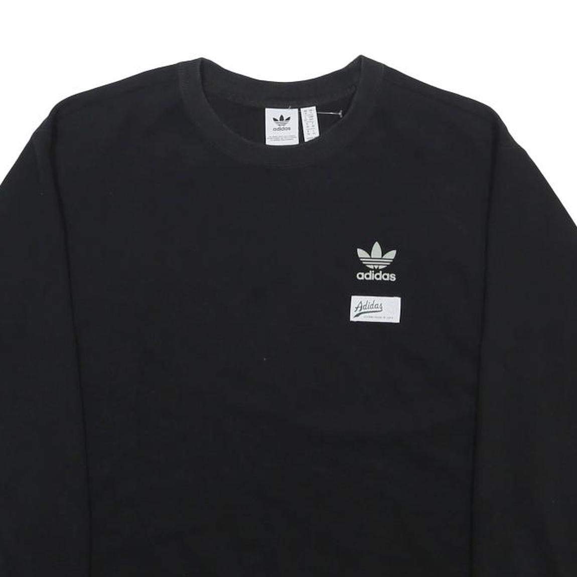 ADIDAS Womens Black Sweatshirt Crew Neck UK 10 Cotton Blend Pullover Casual