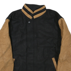 NORTH END Mens Black & Tan Wool Blend Bomber Jacket S Woven Zip Casual