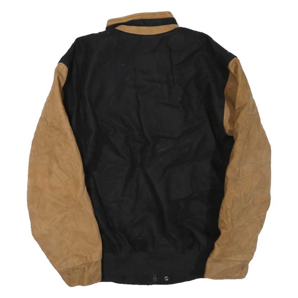 NORTH END Mens Black & Tan Wool Blend Bomber Jacket S Woven Zip Casual