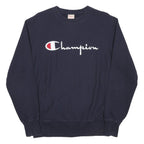 CHAMPION REVERSE WEAVE Mens Navy Blue Crew Neck M Cotton Sweatshirt Logo