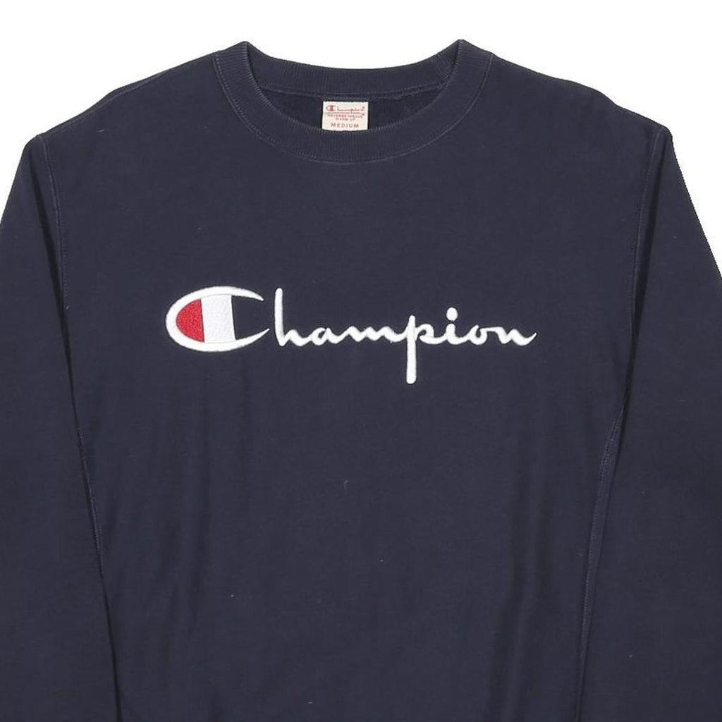 CHAMPION REVERSE WEAVE Mens Navy Blue Crew Neck M Cotton Sweatshirt Logo