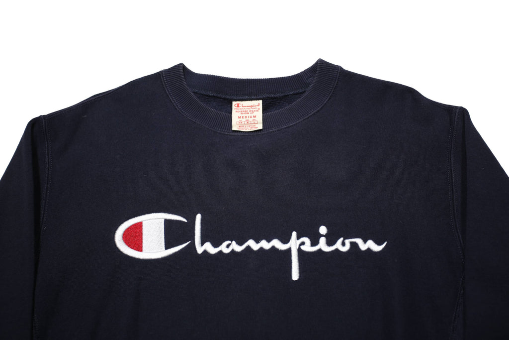 CHAMPION REVERSE WEAVE Mens Navy Blue Crew Neck M Cotton Sweatshirt Logo