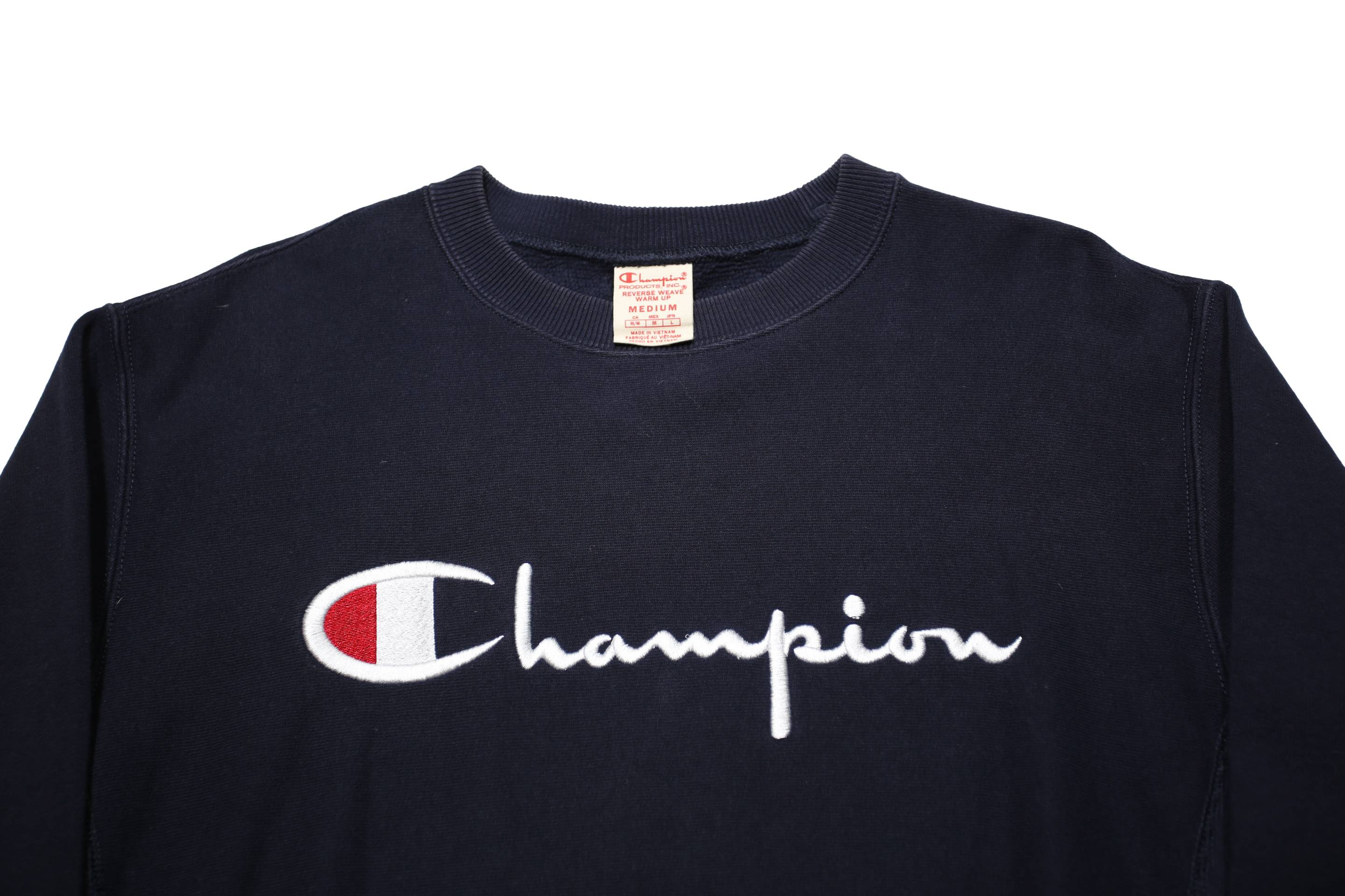 CHAMPION REVERSE WEAVE Mens Navy Blue Crew Neck M Cotton Sweatshirt Logo