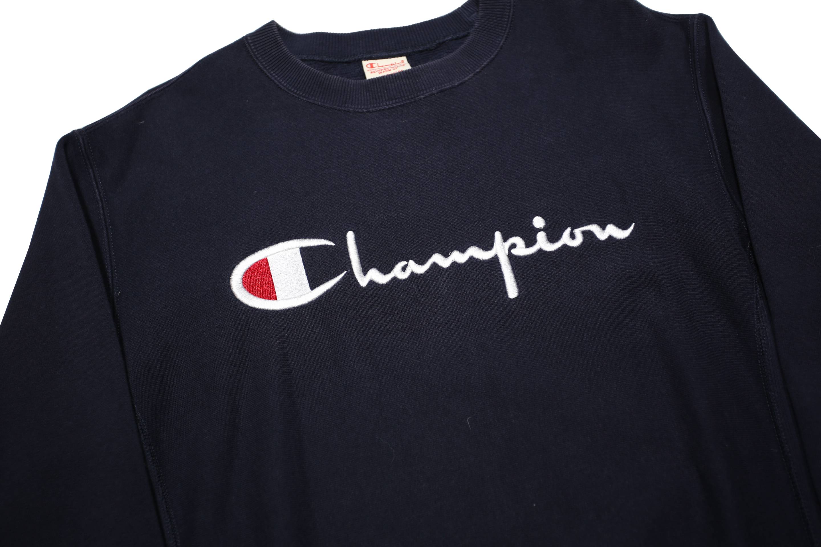 CHAMPION REVERSE WEAVE Mens Navy Blue Crew Neck M Cotton Sweatshirt Logo