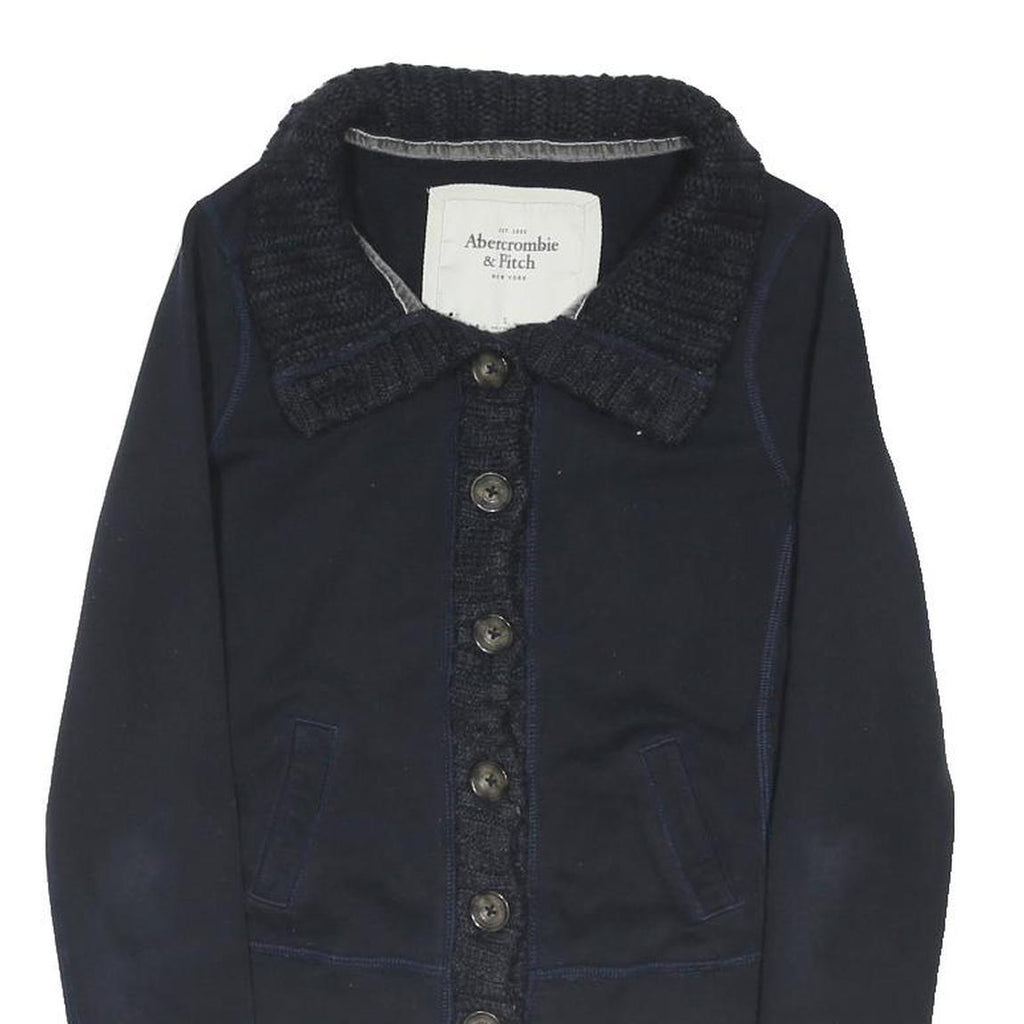 ABERCROMBIE & FITCH Womens Navy Blue Button Cotton Blend Jacket S Knit Collar