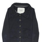 ABERCROMBIE & FITCH Womens Navy Blue Button Cotton Blend Jacket S Knit Collar