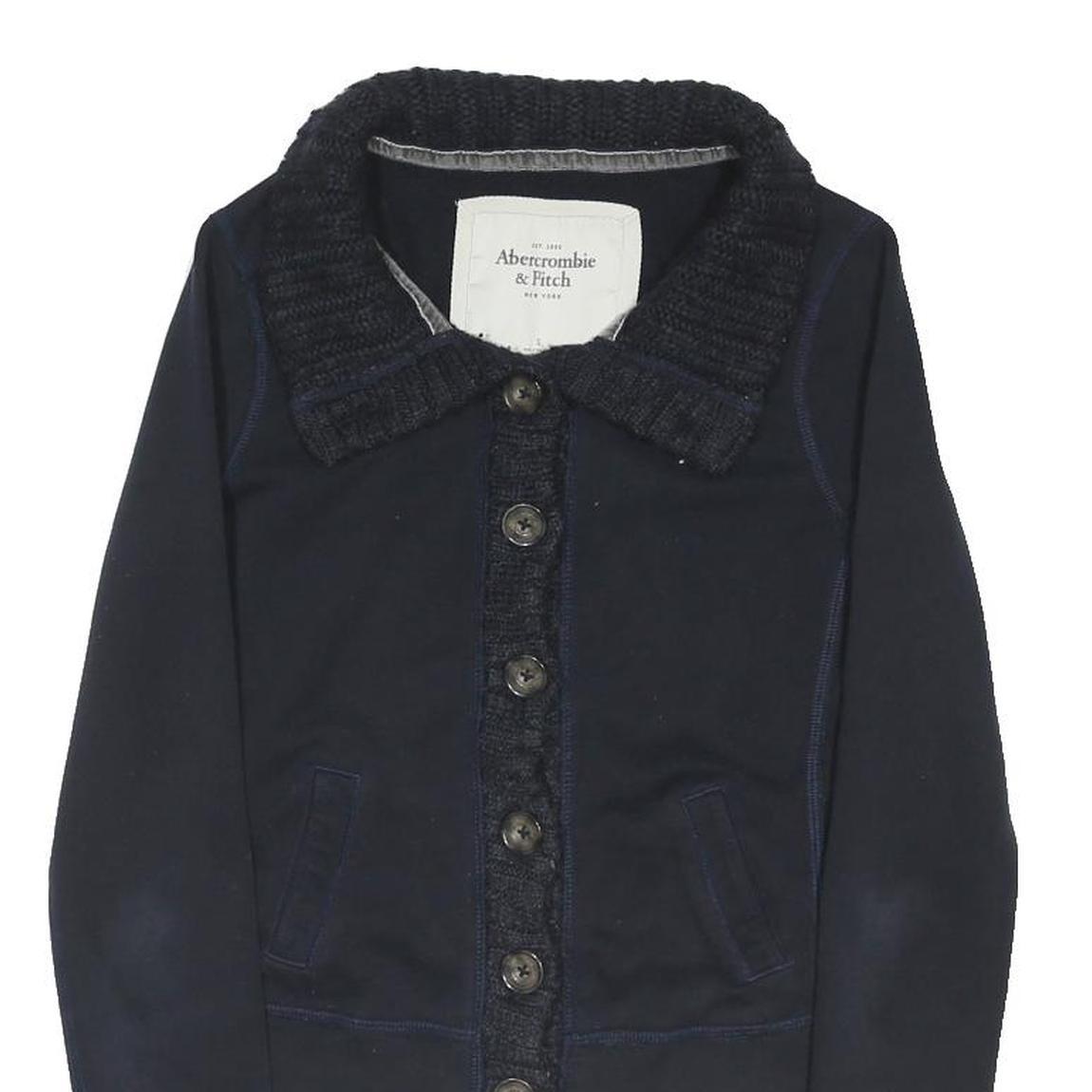 ABERCROMBIE & FITCH Womens Navy Blue Button Cotton Blend Jacket S Knit Collar