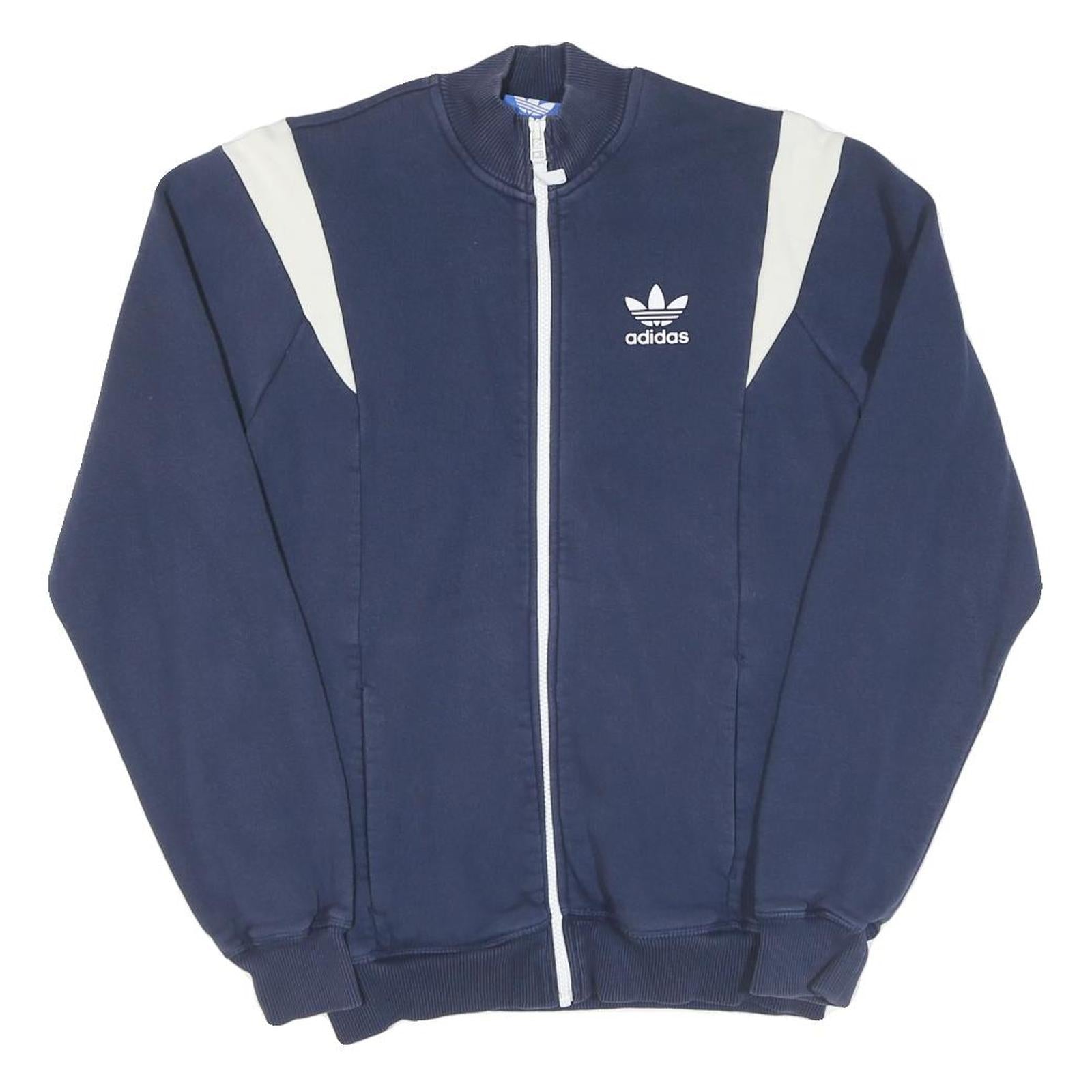 ADIDAS Mens Blue & White Sports Logo Zip Jacket S Cotton Blend Casual