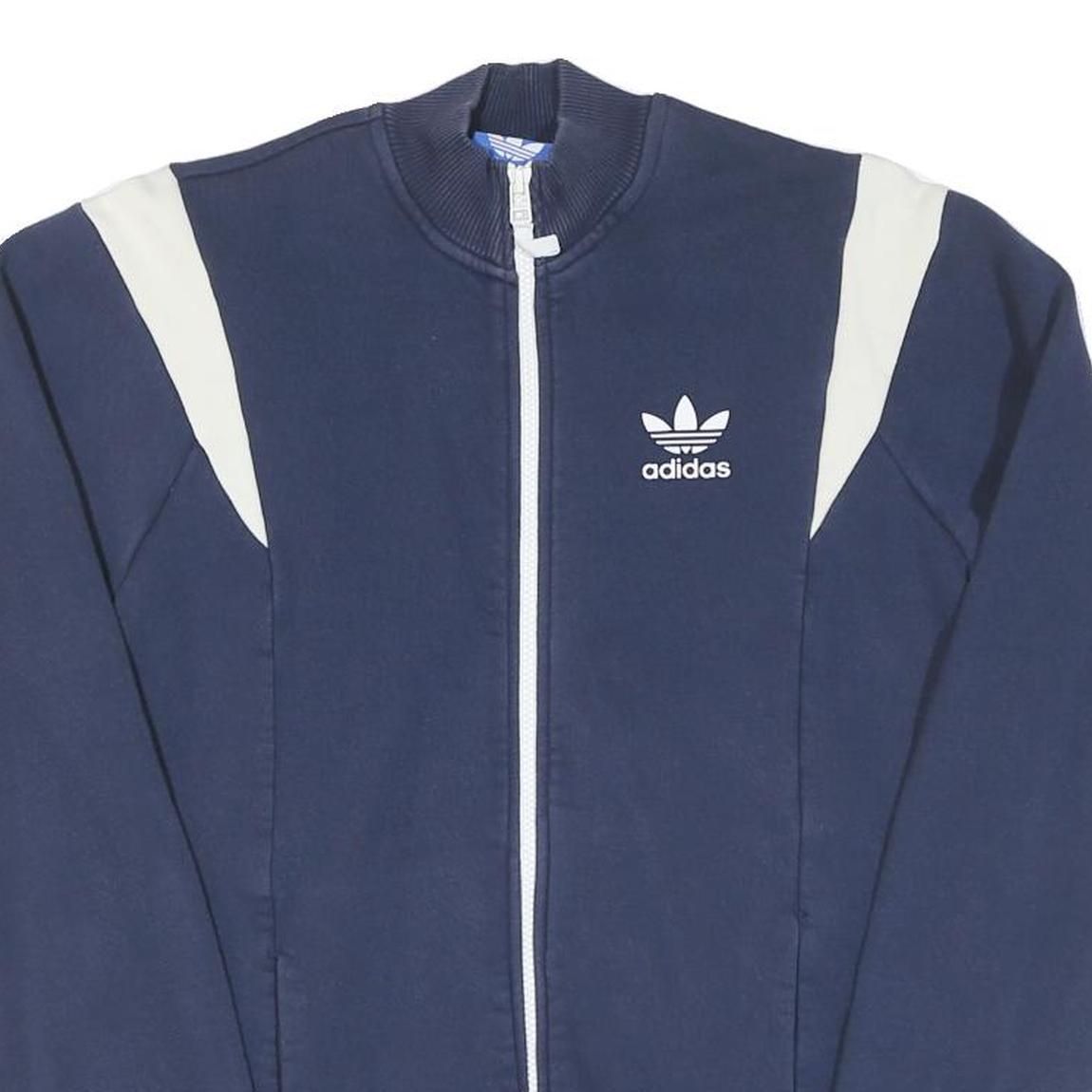 ADIDAS Mens Blue & White Sports Logo Zip Jacket S Cotton Blend Casual