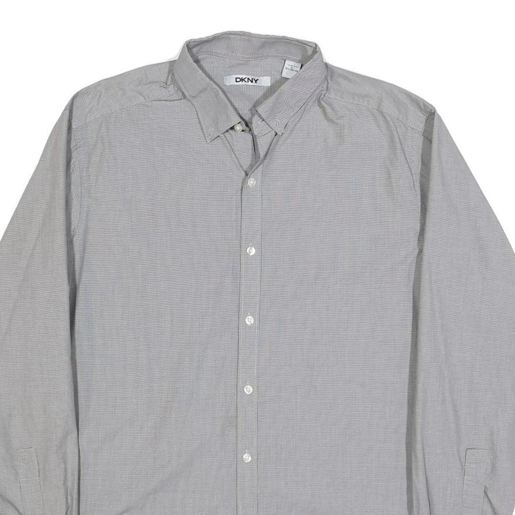 DKNY Mens Grey Cotton Button Down Shirt L Classic Formal Long Sleeve
