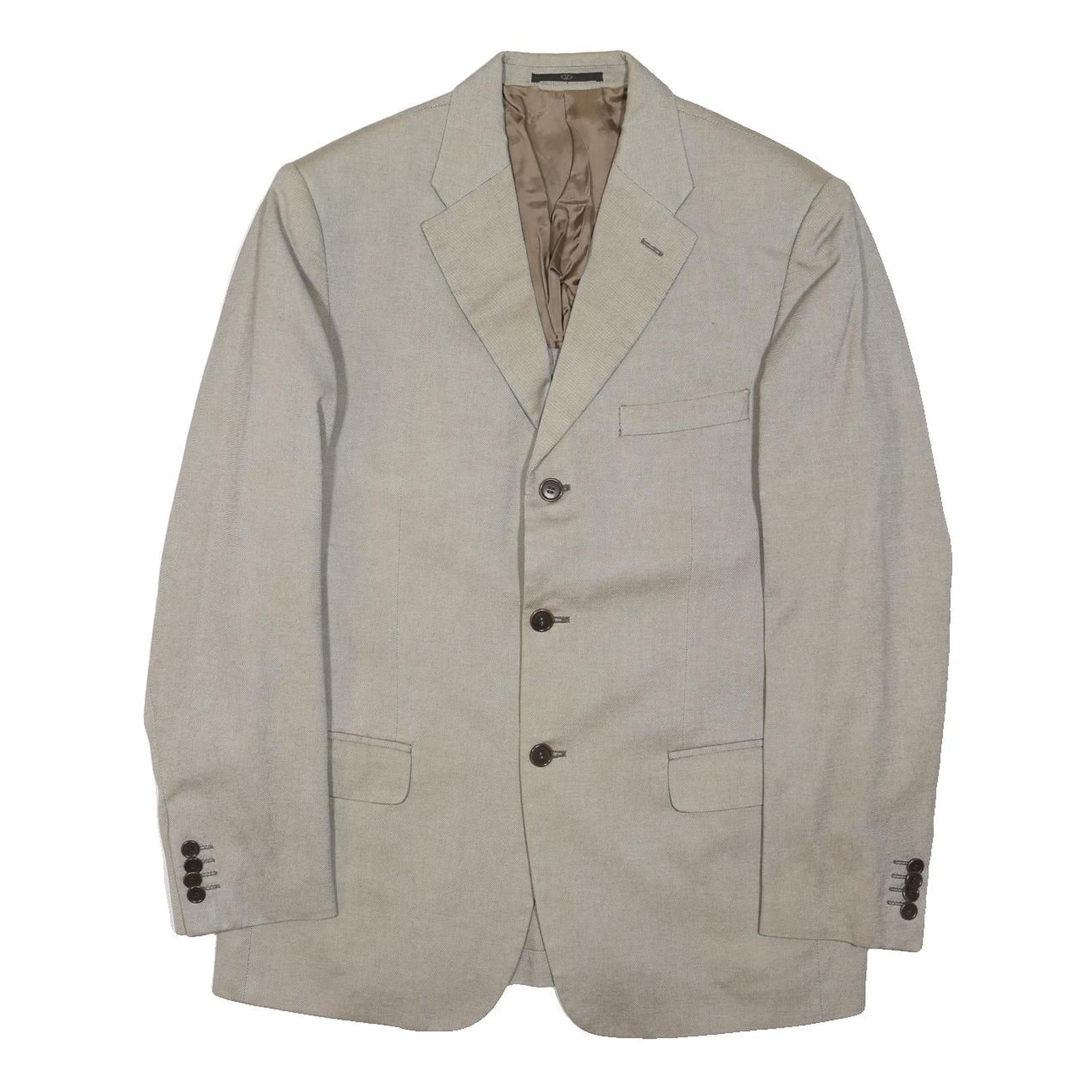 VALENTINO Mens Beige Cotton Blazer XL Woven Button Closure Classic Tailored