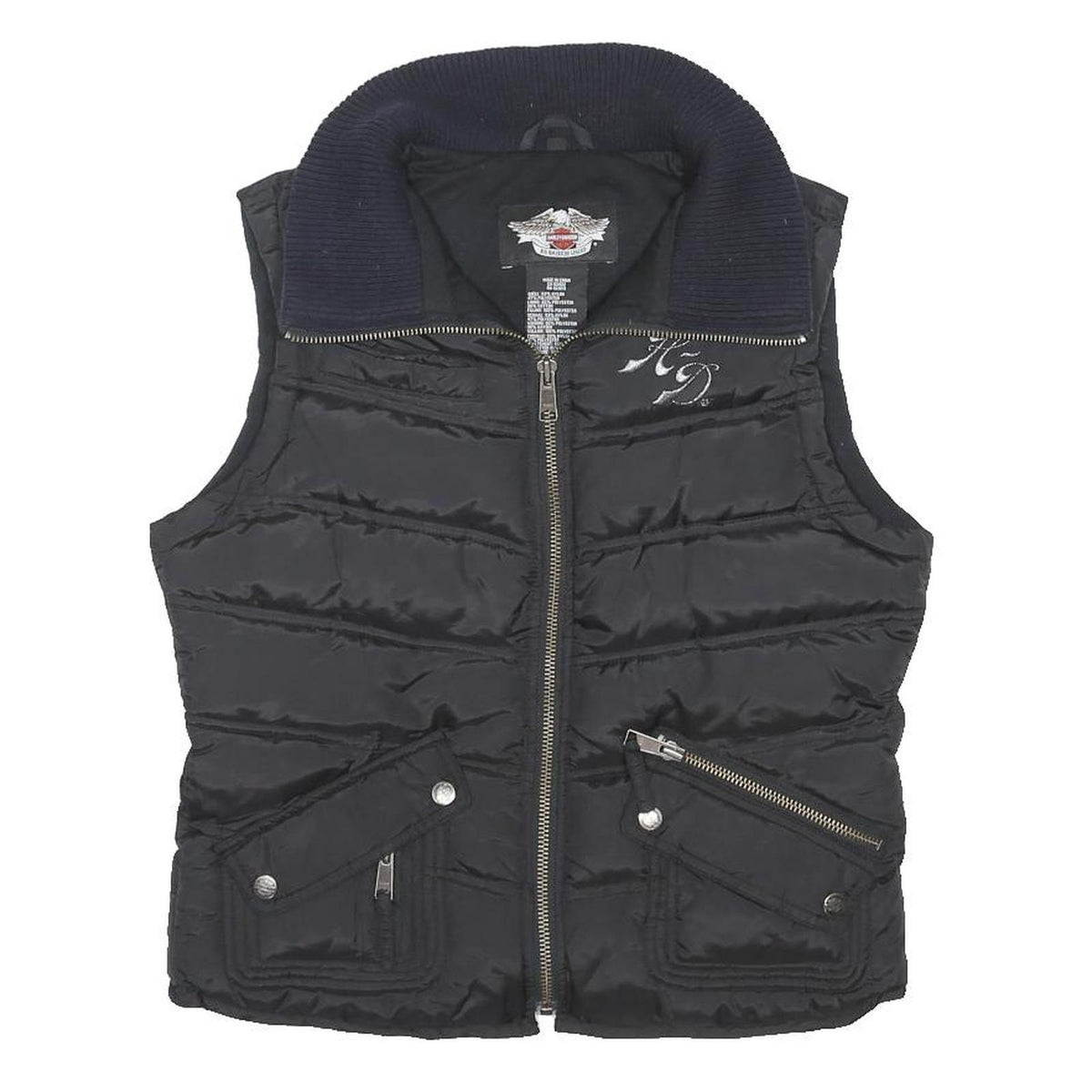 HARLEY DAVIDSON Womens Black Shell Quilted Jacket S Polyester Blend Zip Puffer