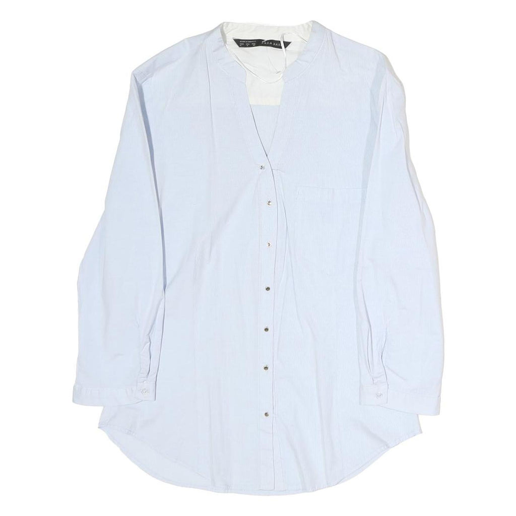 ZARA Womens White Cotton Blend Shirt Long Sleeve V Neck M Classic Button Up