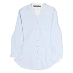 ZARA Womens White Cotton Blend Shirt Long Sleeve V Neck M Classic Button Up