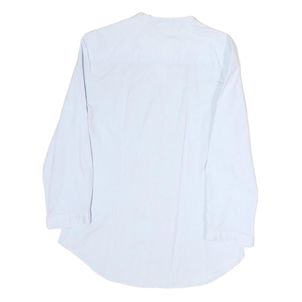 ZARA Womens White Cotton Blend Shirt Long Sleeve V Neck M Classic Button Up