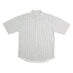 CHIAMARE Mens White & Navy Blue Printed Cotton Shirt L Button-Down Short Sleeve
