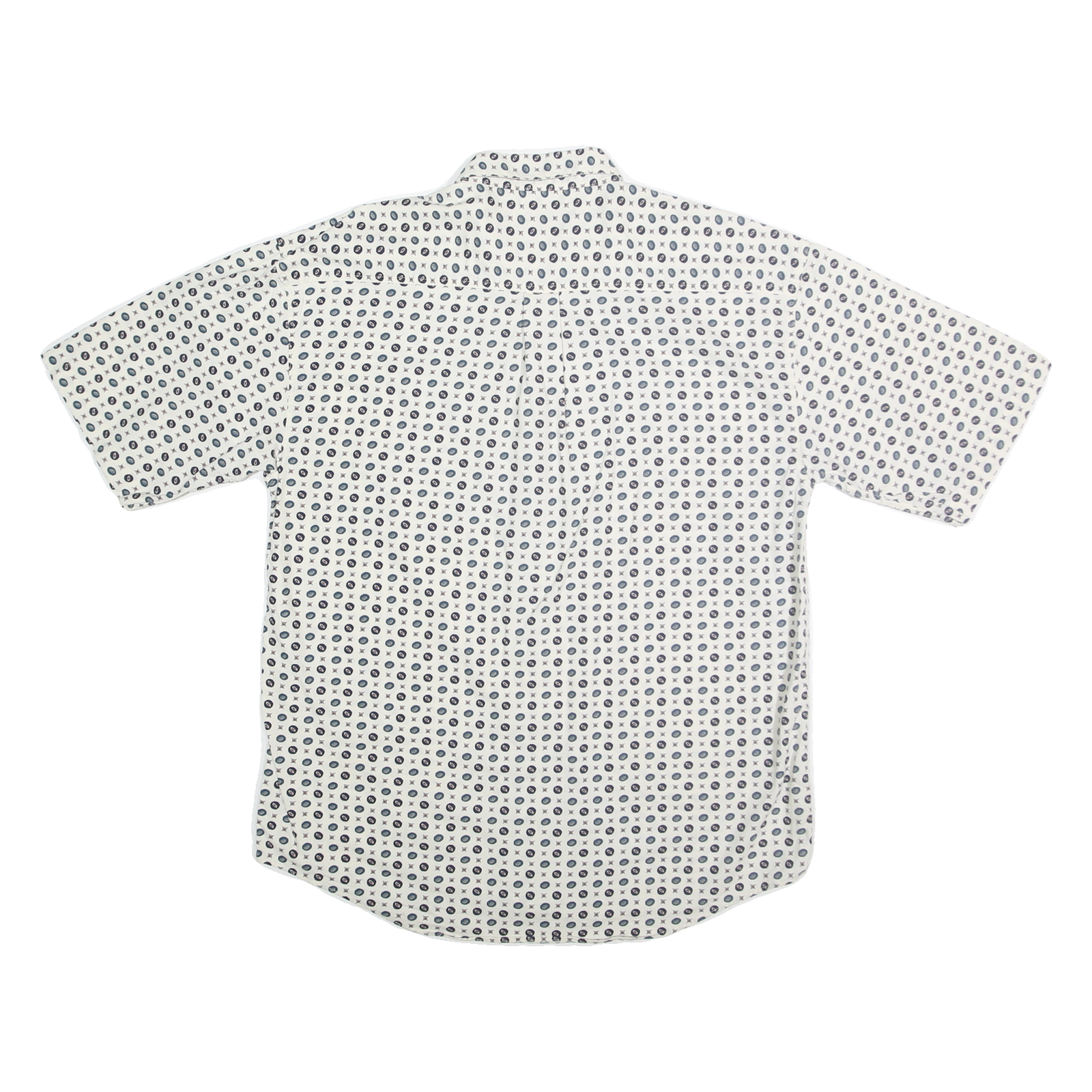 CHIAMARE Mens White & Navy Blue Printed Cotton Shirt L Button-Down Short Sleeve