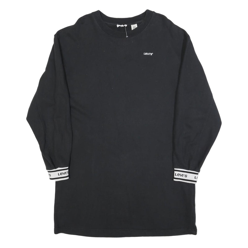 LEVI'S Womens Black Cotton Blend Jersey Long Sleeve Mini Dress L Logo Cuffs