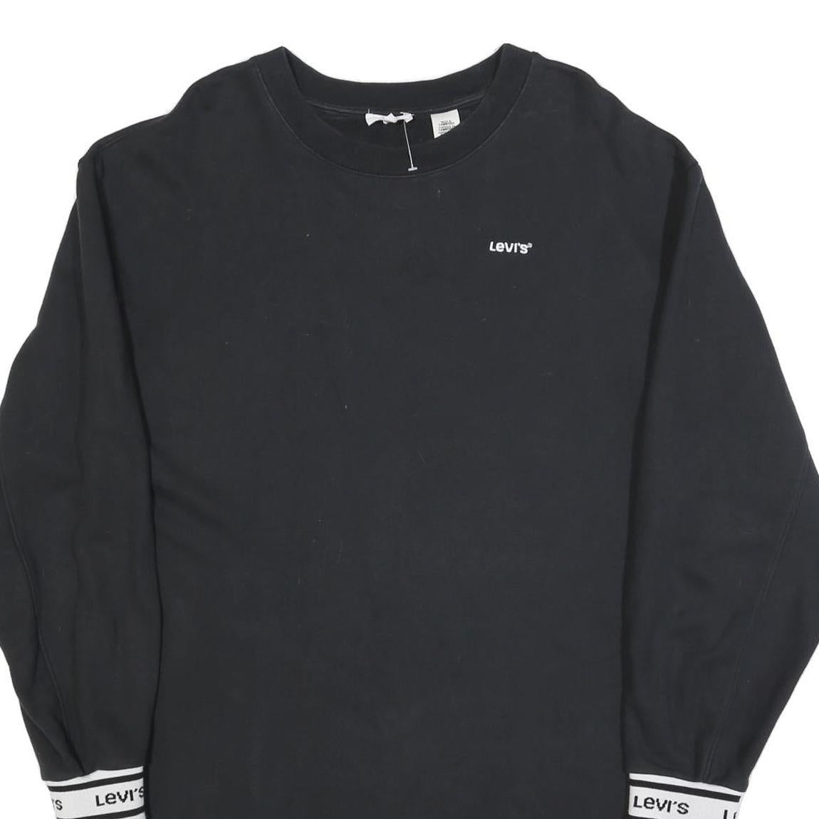 LEVI'S Womens Black Cotton Blend Jersey Long Sleeve Mini Dress L Logo Cuffs