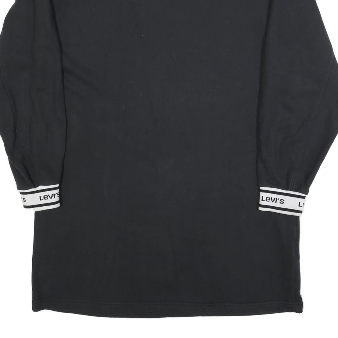 LEVI'S Womens Black Cotton Blend Jersey Long Sleeve Mini Dress L Logo Cuffs