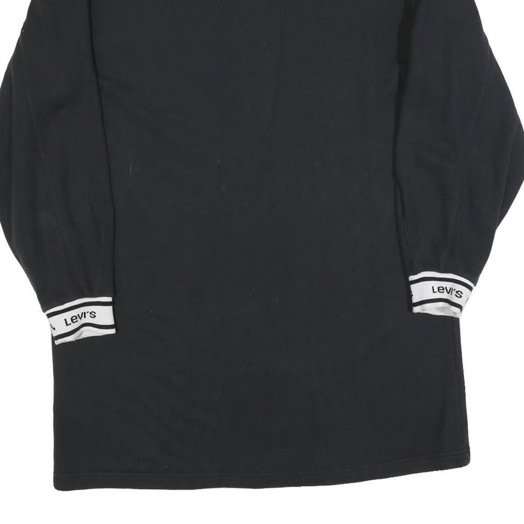 LEVI'S Womens Black Cotton Blend Jersey Long Sleeve Mini Dress L Logo Cuffs