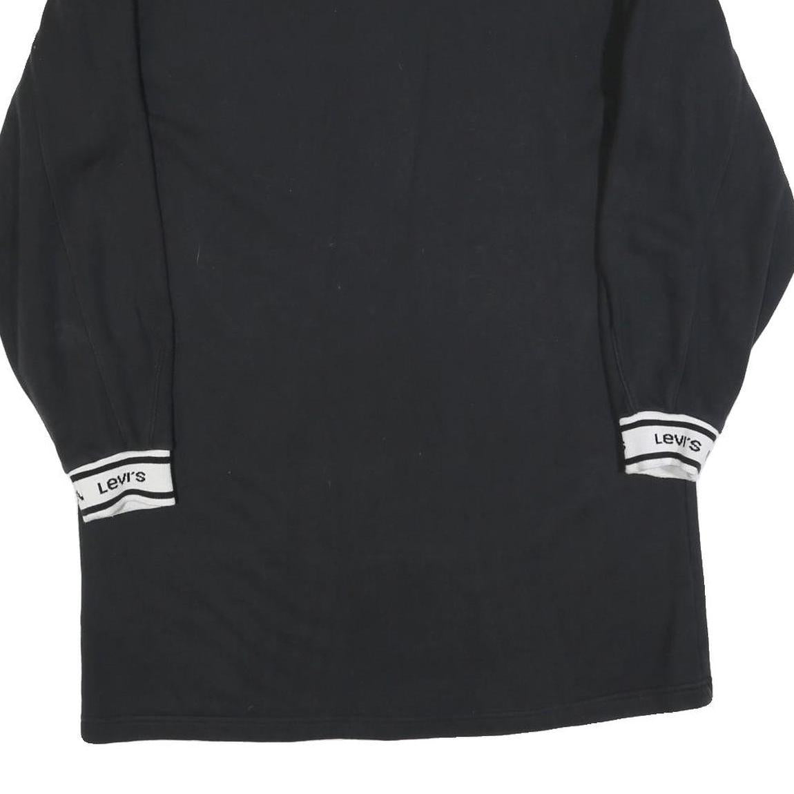 LEVI'S Womens Black Cotton Blend Jersey Long Sleeve Mini Dress L Logo Cuffs