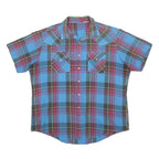 ELY Mens Blue Red Check Shirt XL Casual Cotton Blend Short Sleeve Button