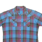 ELY Mens Blue Red Check Shirt XL Casual Cotton Blend Short Sleeve Button